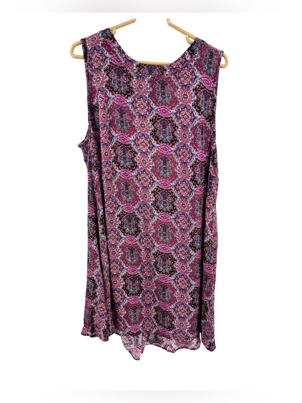 Umgee Pink and Burgundy Paisley Mini shift Dress sleeveless 1X summer layering